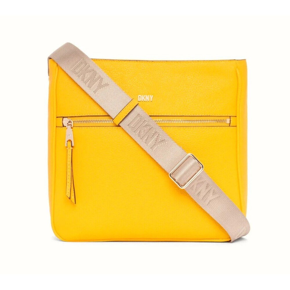 New DKNY Maxine Messenger Leather Sahara Yellow